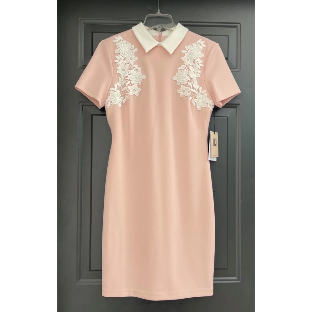 IVANKA TRUMP Light Pink White Crochet Lace Above Knee Mini Pencil Sheath Dress 4